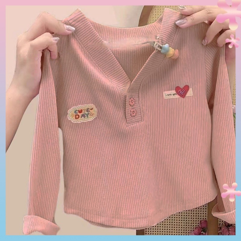 Popular Girls Autumn Clothing Knitted Outerwear Top Trendy Korean Style Children's Fashionable Long Sleeve All-Match Colorful Buckle Trendy Sweet
