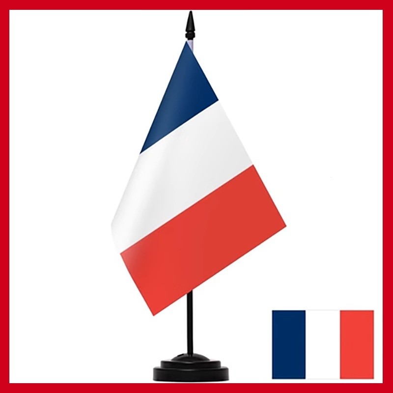ธงของฝรั่งเศส Deluxe Desk Country Flag French Office Desktop Stand Flag พร้อมเสาแข็ง