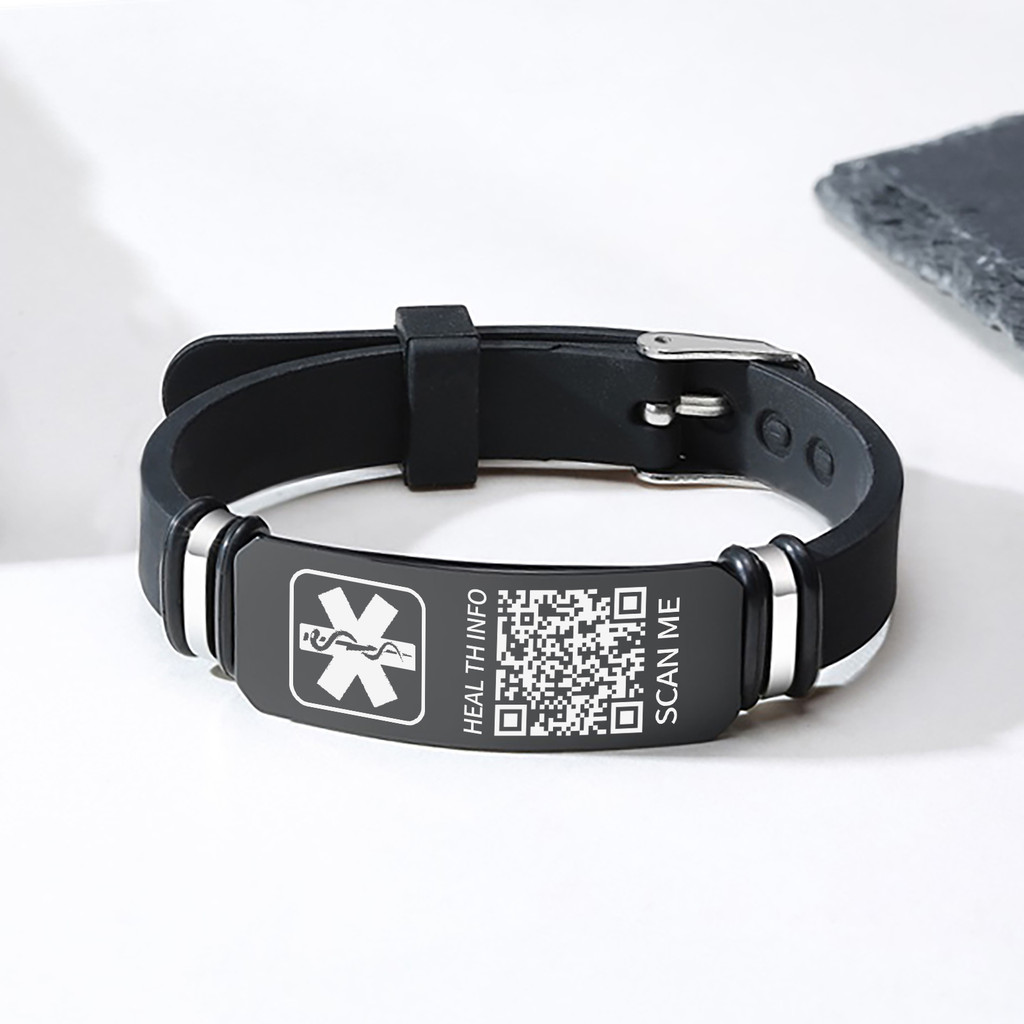 Meaeguet ส่วนบุคคลสร้อยข้อมือทางการแพทย์สําหรับผู้ชายผู้หญิงที่มีรหัส QR,สายรัดข้อมือกันน้ําซิลิโคนปรับสร้อยข้อมือที่กําหนดเอง - รูปที่ 7