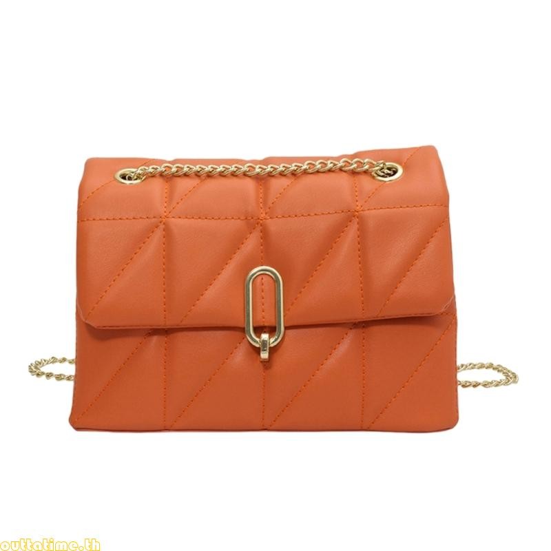 Time Women PU Leather Messengers Bag Chain Strap Shoulder Bag Candy Color Quilted Bag