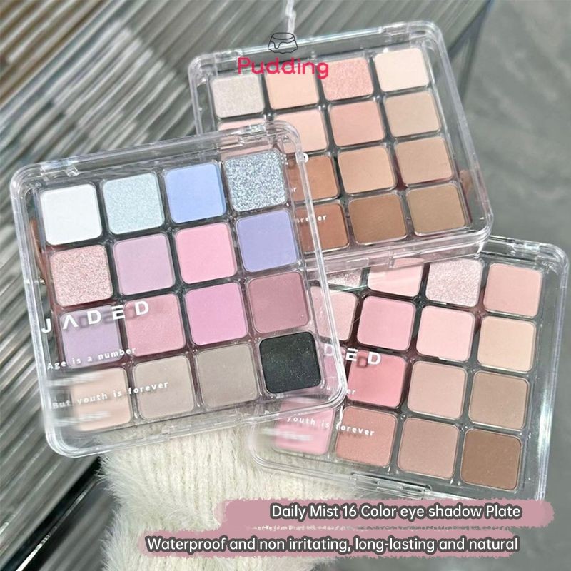 [พุดดิ้ง] พาเลทอายแชโดว์ 16 สี Daily Mist Sense Eye Shadow Palette Pearly-lustre Matte Eye Shadow
