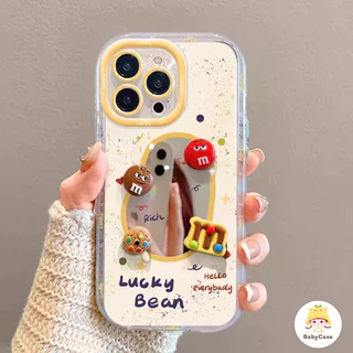 ลายจุดสีน่ารัก M เมล็ดช็อกโกแลต กระจกแต่งหน้า เคสIPhone 16 15 17 11 13 14 12 Pro Max XR XS X Max 8 15 14 Plus SE 2020
