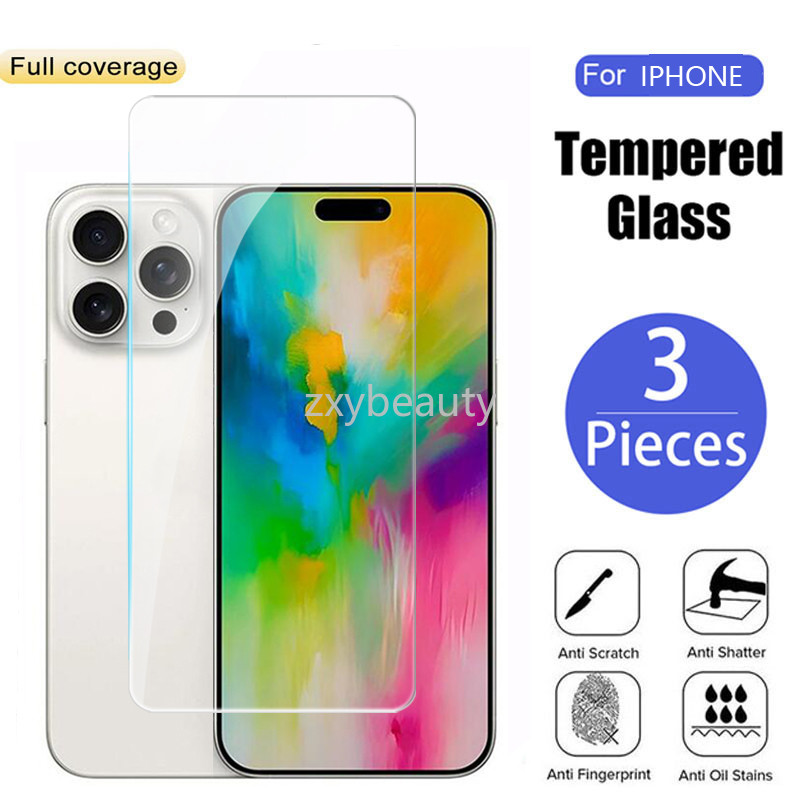 สําหรับiPhone 17 16 15 14 Pro Max 2025 5Gป้องกันหน้าจอคลุมทั้งหมดกระจกนิรภัยโปร่งใสสําหรับI16 Plus 16Plus 15Plus 14Plus 14Pro 15Pro 16Pro 17Pro Air Clearป้องกันฟิล์ม
