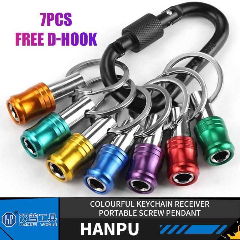 Hanpu Colourful พวงกุญแจตัวรับสัญญาณชุด 7 ชิ้นจี้สกรูแบบพกพาอุปกรณ์เสริมเครื่องมือไฟฟ้าที่ต้องมี