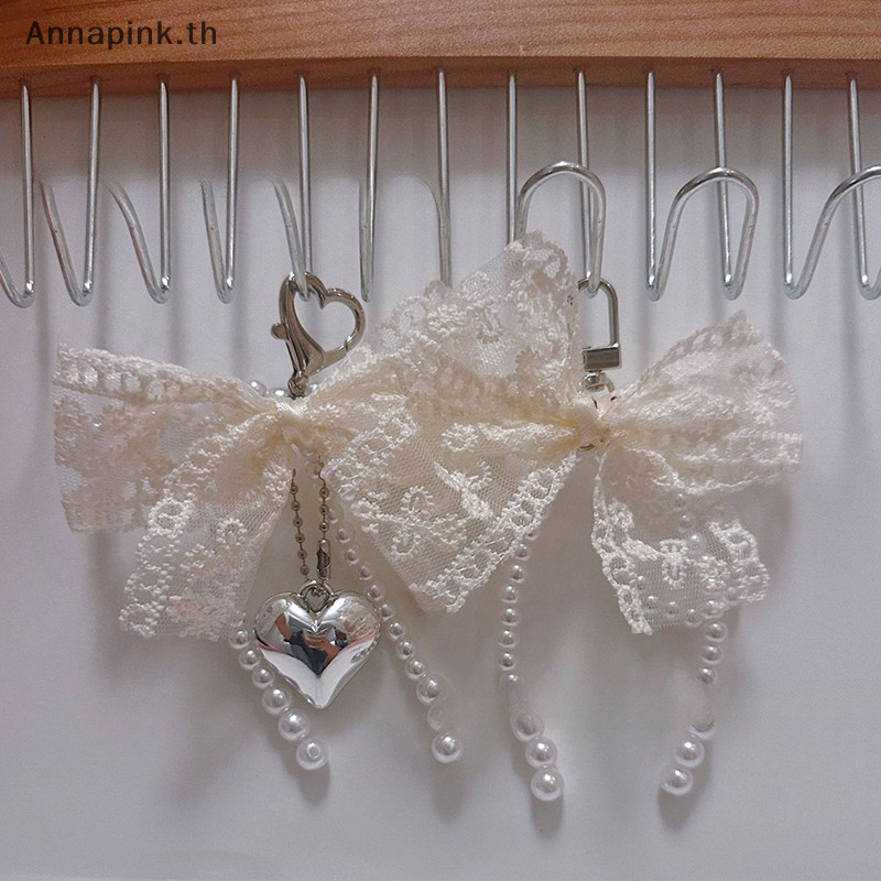 Annapink.th ลูกไม้หวานโบว์ลูกปัดโบว์โทรศัพท์ Charm สายคล้องจี้สร้อยข้อมือสําหรับโทรศัพท์อุปกรณ์เสริมกระเป๋าผู้หญิงสาวแขวนสายไฟ EN