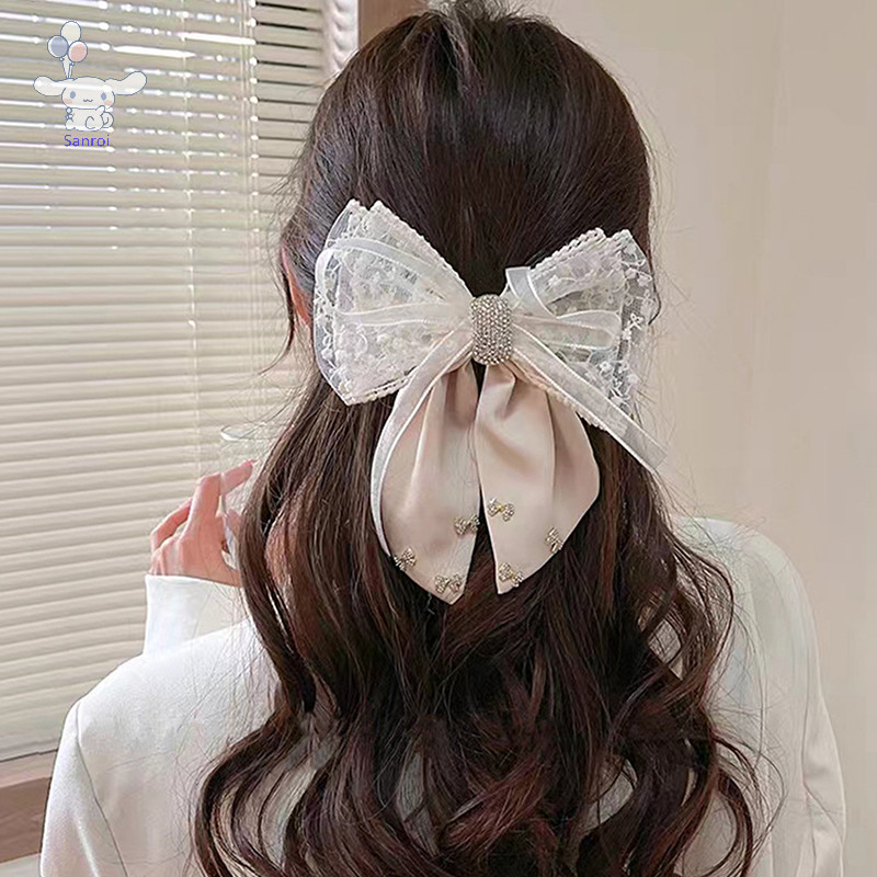 [San] ใหม่ Hairpin Sa ผ้าตกแต่งโบว์ Rhinestone สีดําขนาดใหญ่ Hairpin อุปกรณ์เสริมสําหรับผู้หญิงสาว POP