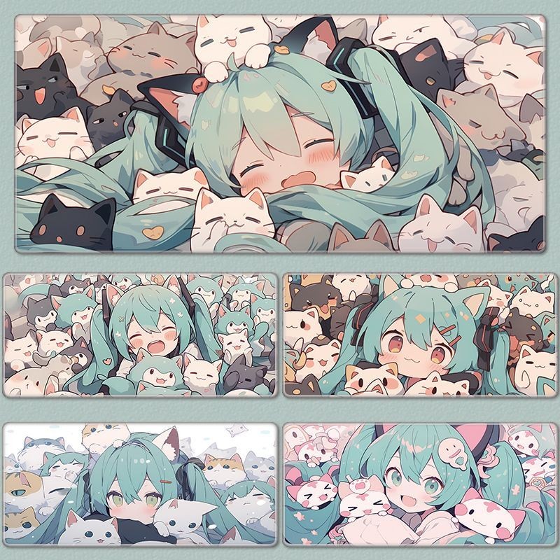 🍀แผ่นรองเมาส์ Hatsune Miku ขนาดใหญ่พิเศษอะนิเมะน่ารักสองมิติแป้นพิมพ์คอมพิวเตอร์แผ่นรองเดสก์ท็อปสำนั