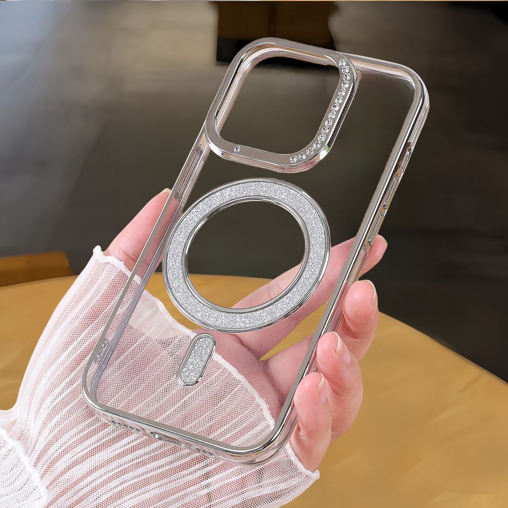 หรูหราเพชรเลนส์กรอบแม่เหล็กเคสใสสําหรับiphone 15 14 ProMAX 13 12 11 ทนต่อการตกกระแทกทนทานฝาครอบ