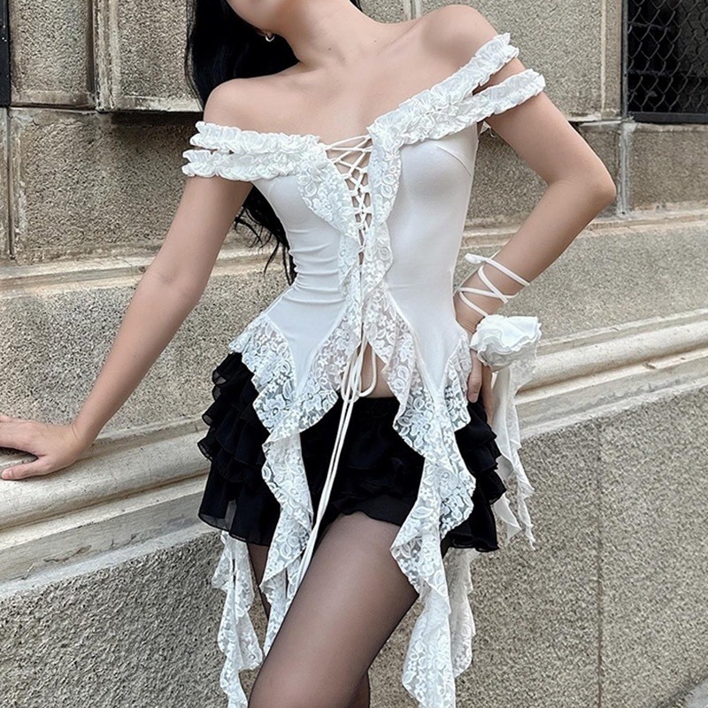 Ribbon Vacation Tube Top Lace Stitching Wandering Slimming Hot Girl Short Top Tassel Outer Vest