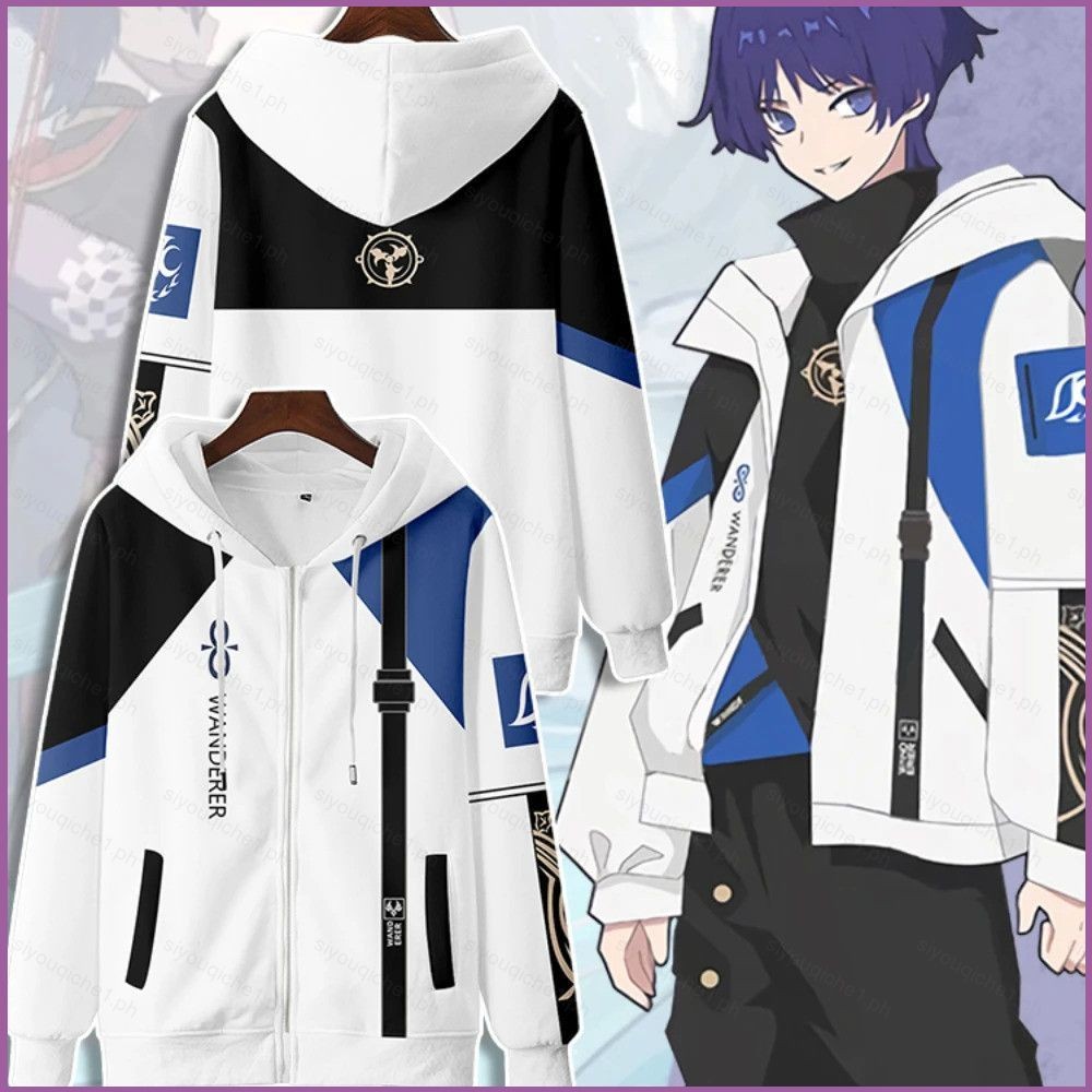SY1 Genshin Impact Wanderer Kabukimono Balladeer เสื้อโค้ทซิป Hoodie เสื้อกันหนาวแขนยาวคอสเพลย์ P