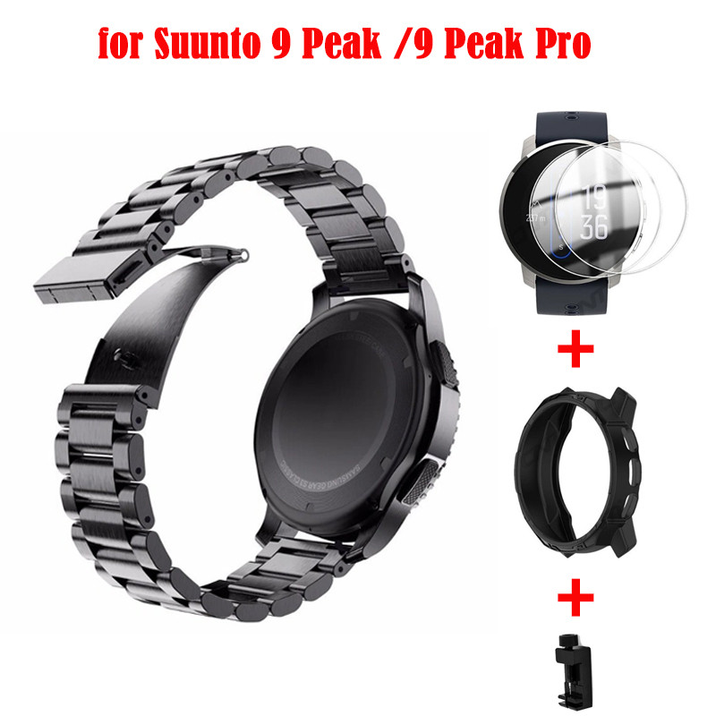 สายสแตนเลส + เคสสําหรับ Suunto 9 Peak Pro เปลี่ยนสายนาฬิกาโลหะสําหรับ Suunto 9 PeakTempered Glass Wa