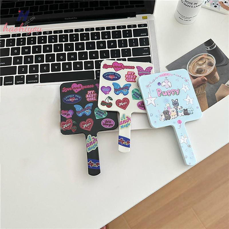 <haohiyou> Eyelash Extension กระจกแต่งหน้ามือถือ Square Makeup Vanity Mirror พร้อมที่จับกระจกมือ SPA Salon กระจกขนาดกะทัดรัด Nice