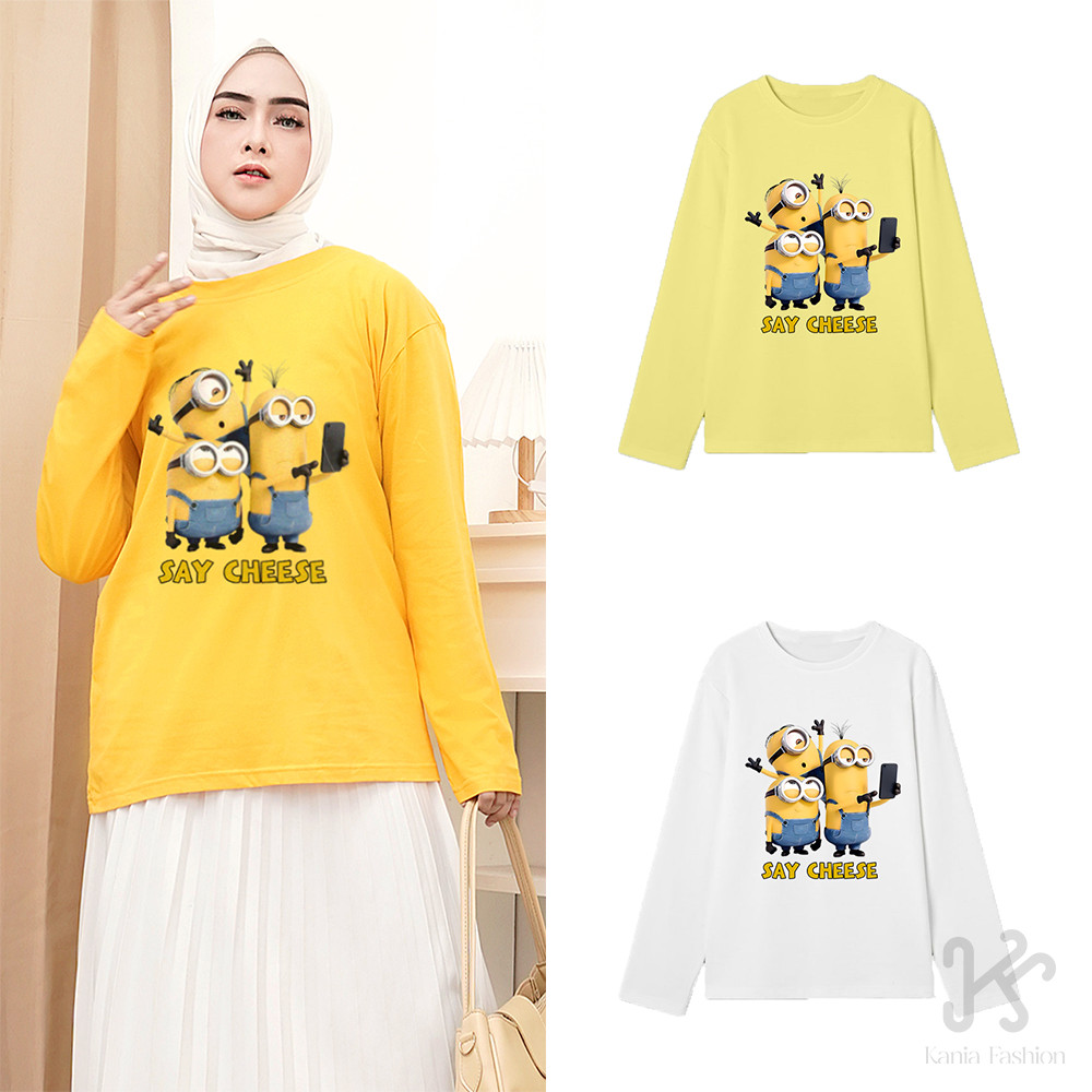 Katun Keyfine Banana Yellow Minion เสื้อยืดแขนยาวผู้หญิงผ้าฝ้าย 100% วัสดุ I เสื้อยืดผู้หญิงและผู้ชาย