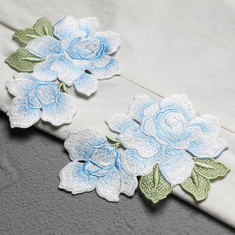 1 คู่สีฟ้าสีชมพูดอกไม้เย็บ Motif Venise ลูกไม้ Patch Applique สําหรับเสื้อผ้าเย็บปักถักร้อยซ่อมหัตถกรรม