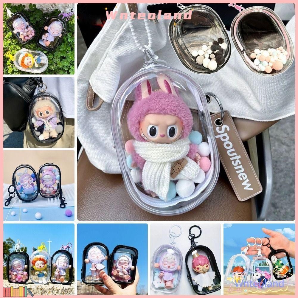 Wnteoland กระเป๋าตุ๊กตา 1 ชิ้น, สายเคเบิลข้อมูลชุดหูฟังแบบพกพากล่องเก็บ, ฝาครอบป้องกันมัลติฟังก์ชั่น Pop Mart Labubu กล่องจัดระเบียบ
