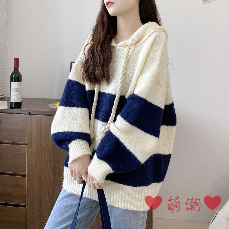 ❤น่ารัก น่ารัก อินเทรนด์❤ส-3เอ็กแอล เสื้อกันหนาวถักด้านบนขนาดใหญ่สไตล์ขี้เกียจคลุมด้วยผ้าด้านบนเสื้อกันหนาวเสื้อสวมหัวผู้หญิงฤดูใบไม้ร่วงฤดูหนาว2024เวอร์ชั่นเกาหลีหลวมคลุมด้วยผ้าด้านบนลายเสื้อออก