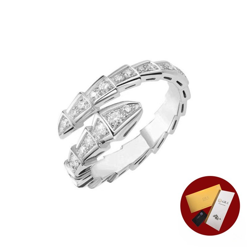 (พร้อมใบรับรอง Gra) แหวนงู Pt950 Luxury Elegant White Diamond 18K Gold SnakeBone Ring
