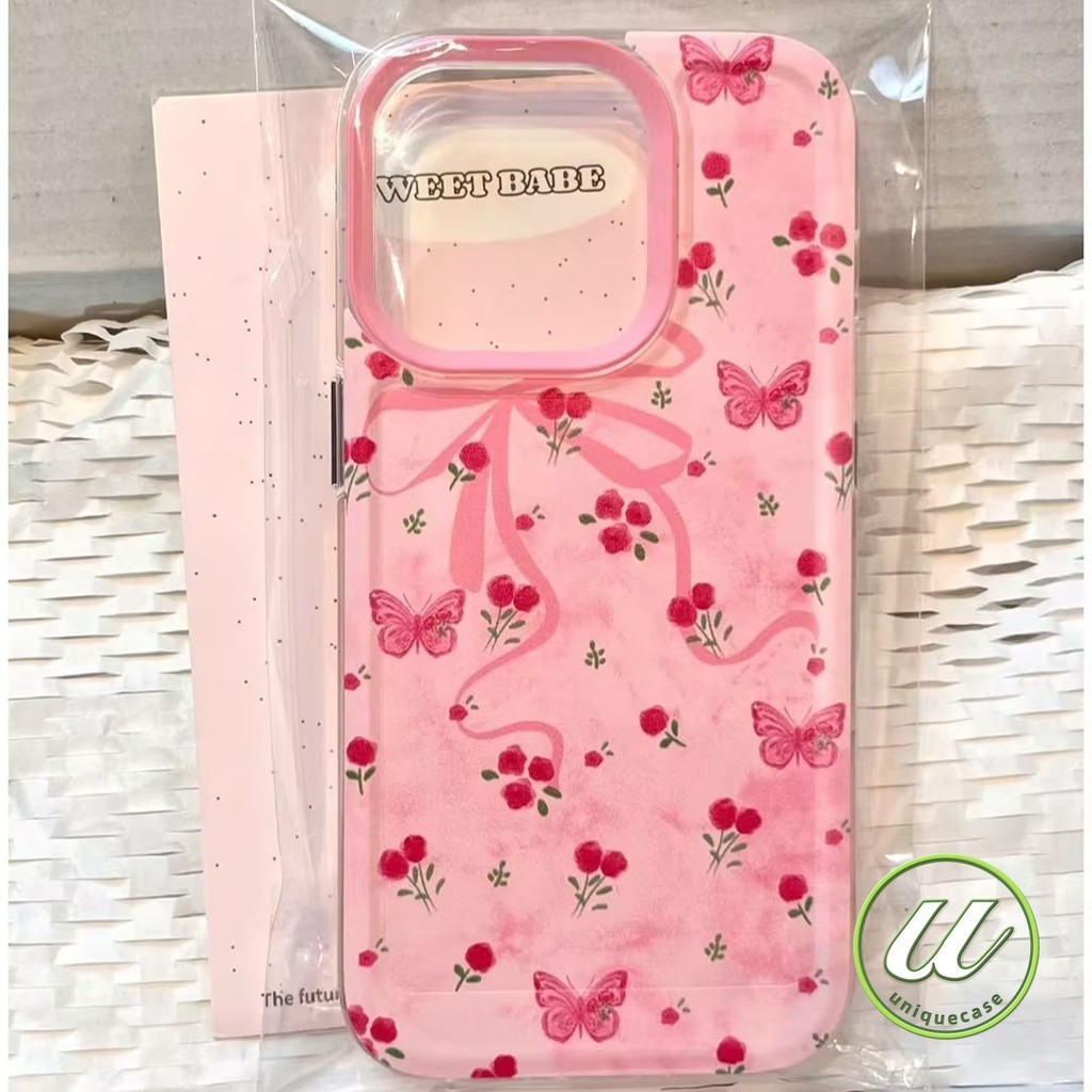 การ์ตูนเชอร์รี่สีดำผีเสื้อสีชมพูโบว์ เคส Redmi 10C 10A 12C 13C 12 10 9A 9 9C Note 10 12 11s 11 8 9 1