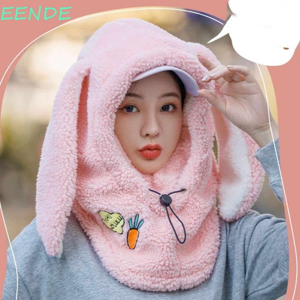 Eende หมวกไหมพรมหูกระต่าย,หน้ากากกันลมฮู้ด Beanies,การ์ตูนลําลองป้องกันหูให้ความอบอุ่นหมวกหมวกกันน็อคกลางแจ้ง