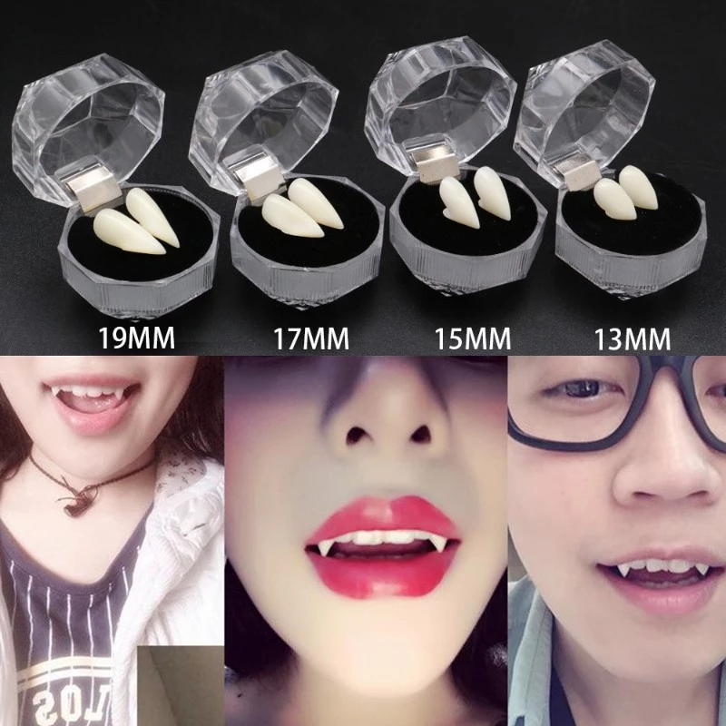 แวมไพร์ฟันผีดิบผีปีศาจฟันปลอมฟันปลอมพร้อมกรณีฮาโลวีนคอสเพลย์ Prop ของเล่น