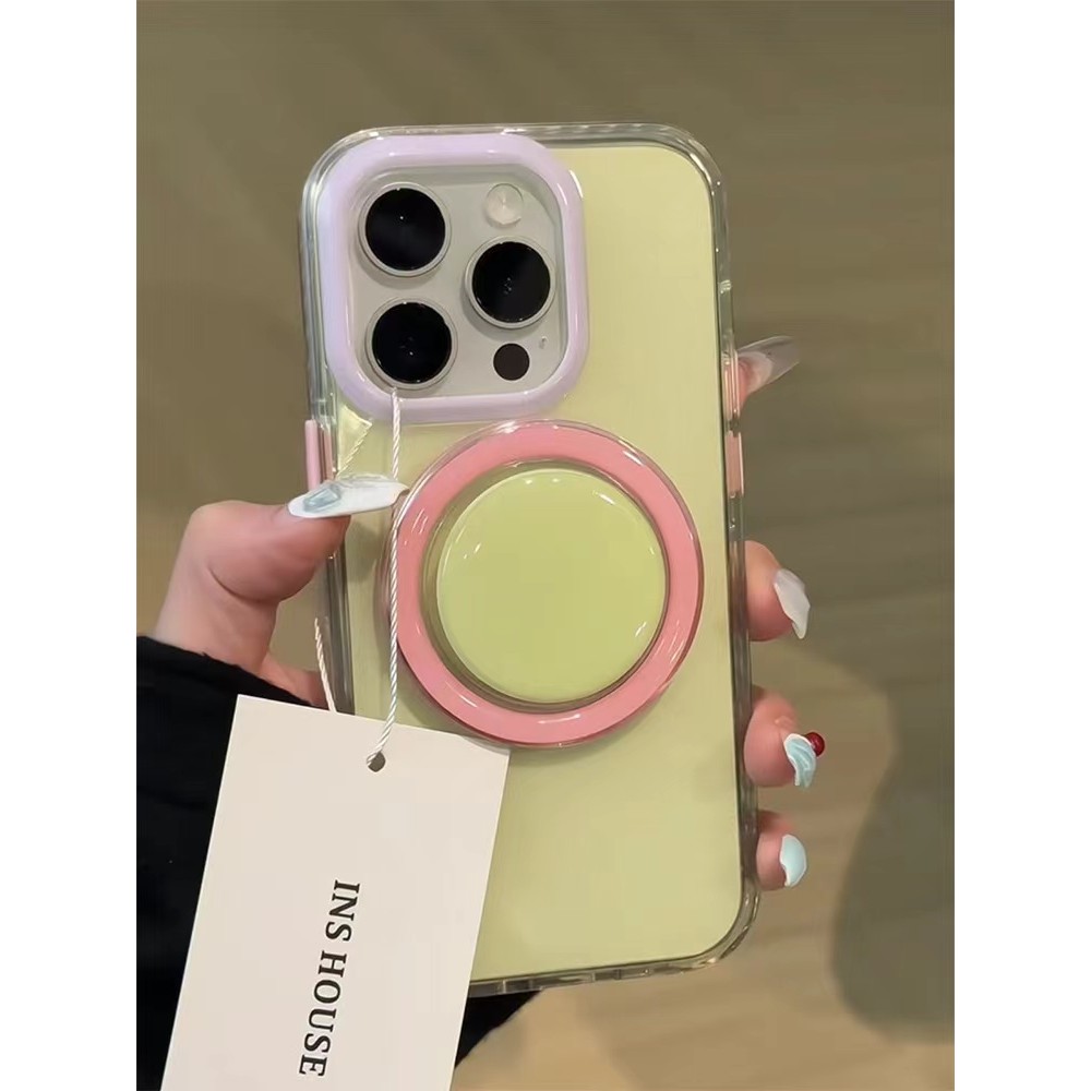 Dopamine ขาตั้งแม่เหล็กสีทึบกึ่งโปร่งใสเคสโทรศัพท์สําหรับ iPhone15 14 13 12 Pro Max ป้องกันกล้องป้องกันการกระแทกมีน้ําค้างแข็งฝาครอบป้องกันการตกกระแทก