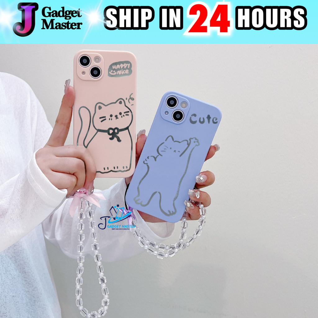 Realme 5 5s 5i 6i 9i 8 9 10 11 Pro+ Plus C3 สีลูกกวาด happy hey cat ริบบิ้นโซ่ TPU soft case