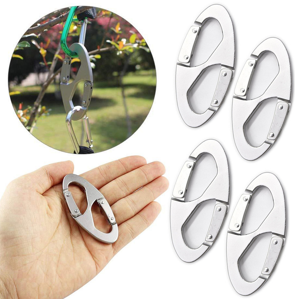 Goodtravel-4 ชิ้น Carabiner คลิปพวงกุญแจคลิปตะขอกันสนิมทนต่อการกัดกร่อนน้ําหนักเบาแบบพกพา Double-Headed Carabiner หัวเข็มขัด Camping Gear