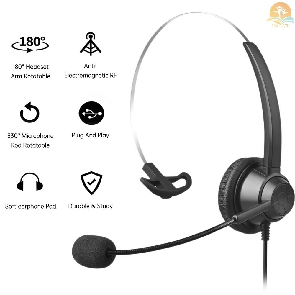 ชุดหูฟังคอมพิวเตอร์แบบมีสาย USB พร้อมไมโครโฟน Universal Office Call Center หูฟังด้านเดียวรองรับการควบคุมระดับเสียง Mute Cancelling เหมาะสําหรับโทรศัพท์ Operator คอมพิวเตอร์ PC พจนานุกรม