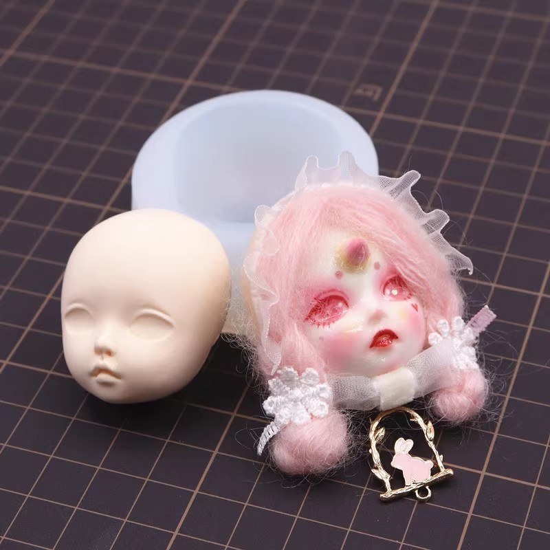 ตุ๊กตาดิน Fondant น้ำหนักเบาสุดๆโมเดลหัวทำมือบนใบหน้าโมเดลหัวตุ๊กตาดินดินเผาแบบนิ่ม BJD เข็มกลัดแม่พิมพ์หน้าซิลิโคน