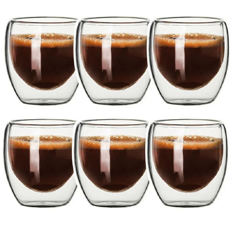 6pcs 2.7oz Double Wall Glass Coffee Cups Insulated Espresso Cup Cold Drinking Wine Shot Glasses Tea 