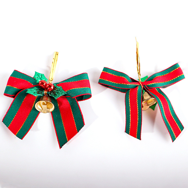 ระฆังคริสต์มาส แถบสีเขียวสีแดง กรอสเกรน ริบบิ้นโบว์ ทิงเกิล เด็กของขวัญตกแต่ง
