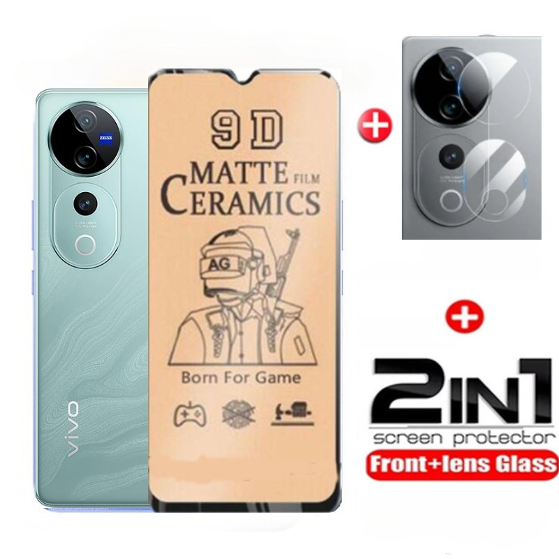 2 in 1 สําหรับ Vivo V40 V30 Pro V40 Lite V40E V30E V25E V23 V23E V20 Pro SE เซรามิคกระจกนิรภัยสําหรับVivo Y02t Y02S Y11 Y16 Y56 Y02A Y35S Full Matte Y22S
