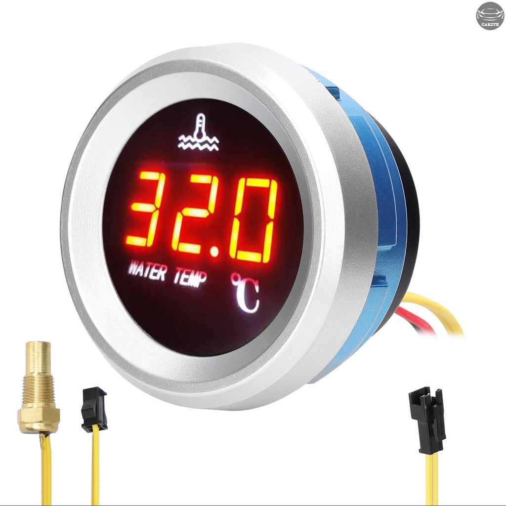 เครื่องวัดอุณหภูมิน้ํา 52 มม. เครื่องวัดดิจิตอลในรถยนต์ จอแสดงผล LED 9-36V พร้อมฟังก์ชั่นสัญญาณเตือนเซ็นเซอร์อุณหภูมิ