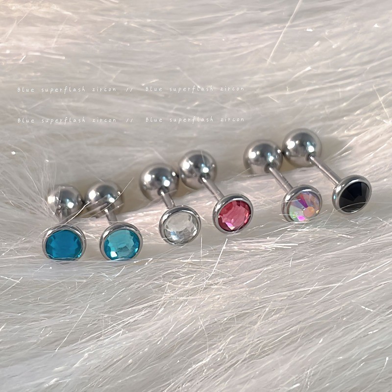 4 มม.สีรอบเพชรไทเทเนียมเหล็กสกรูหูกระดูกเล็บหญิง Cochlear เล็บต่างหูอุปกรณ์เสริมของขวัญขายส่ง