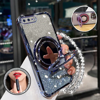 กันกระแทกเคสสําหรับ iPhone 6 7 8 6S plus เคสโทรศัพท์ 3D ที่วางกระจกแต่งหน้าสร้อยข้อมือใหม่ softcase