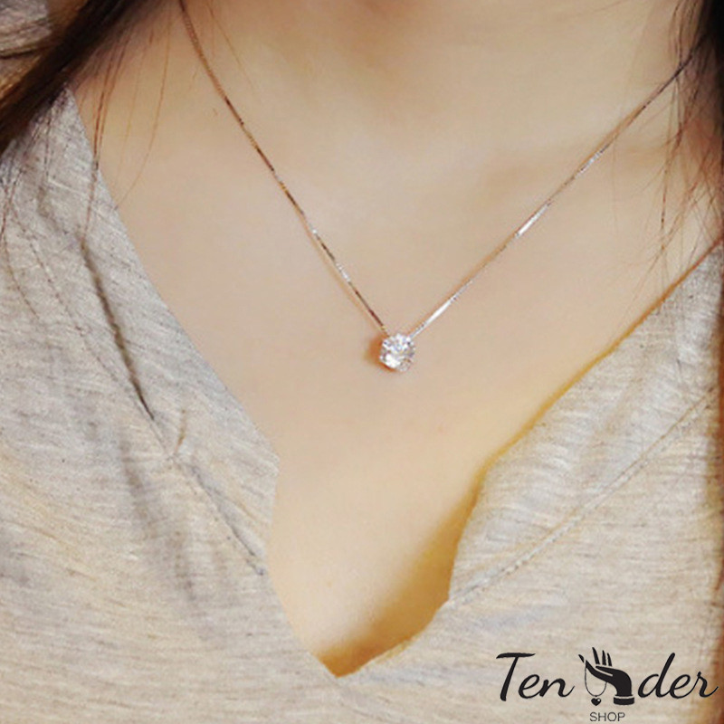 COD-ส่งเร็วจากไทย🎀สร้อยคอจี้เพชรเดี่ยวแบบเรียบง่ายสำหรับสุภาพสตรีอารมณ์คริสตัลโซ่ไหปลาร้าของขวัญสำหรับนักเรียน-Tender