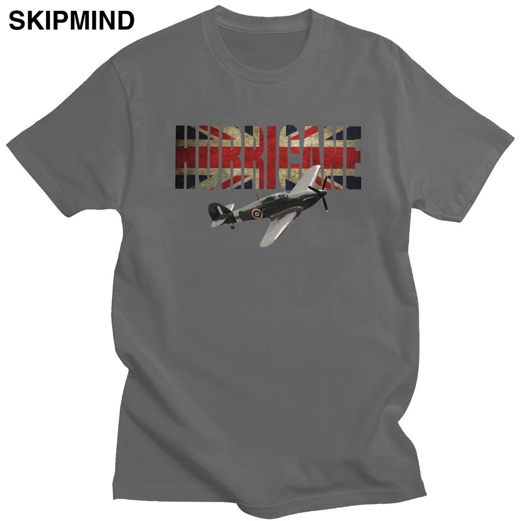 ผู้ชาย RAF Hawker Hurricane เสื้อยืดแขนสั้น O-คอผ้าฝ้ายเสื้อยืด Casual WW2 Fighter Plane Tee Slim Fi
