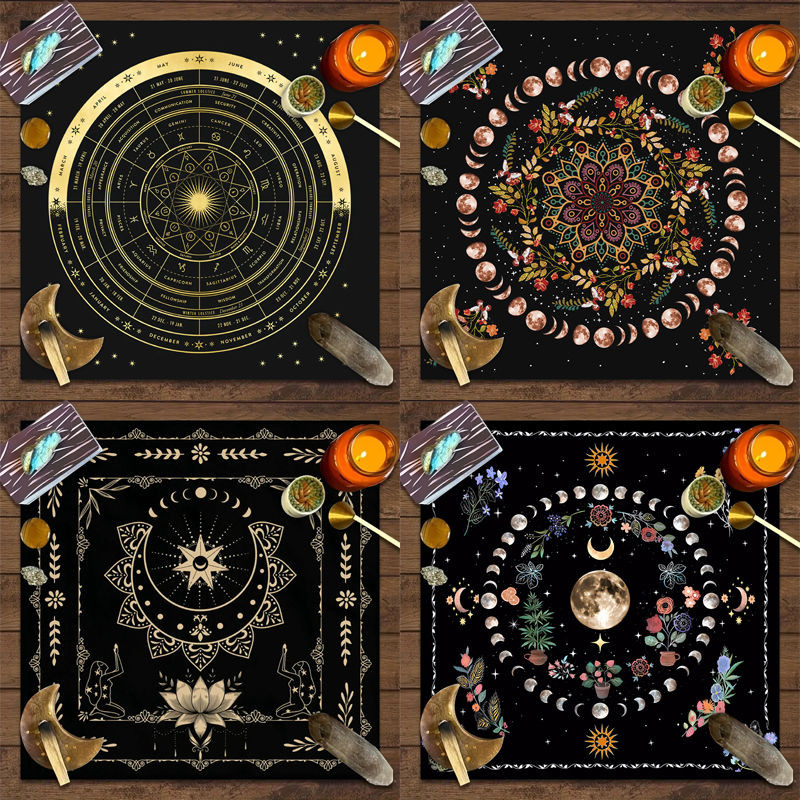 เวลาจํากัดราคาต่ํา Snap-up Tarot ผ้าปูโต๊ะเกมกระดานตกแต่ง Sun Flower Moonแท่นบูชาผ้าผ้าปูโต๊ะตกแต่งไพ่ทาโรต์ตารางบริการที่ใกล้ชิด20240926