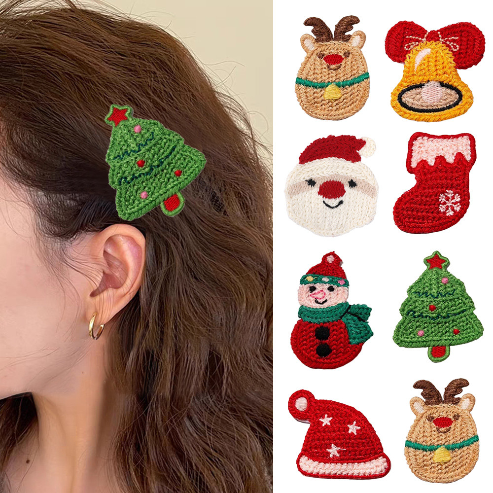 กิ๊บติดผมถักสไตล์คริสต์มาส Elk Xmas Tree โครเชต์แฟชั่นน่ารักคลิป BB เรียบง่าย