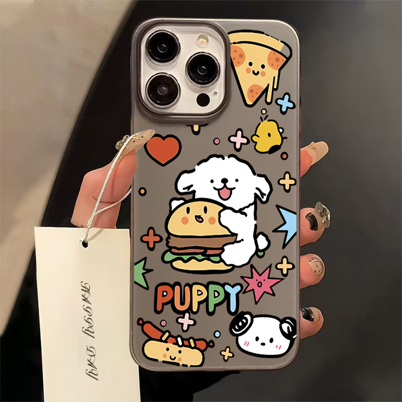 เคสโทรศัพท์มือถืออะคริลิคใส For iPhone 15 14 11 13 12ProMax X XS 7 8Plus ลูกสุนัขถือเบอร์เกอร์กันกระแทก ส่งจากไทยสินค้า