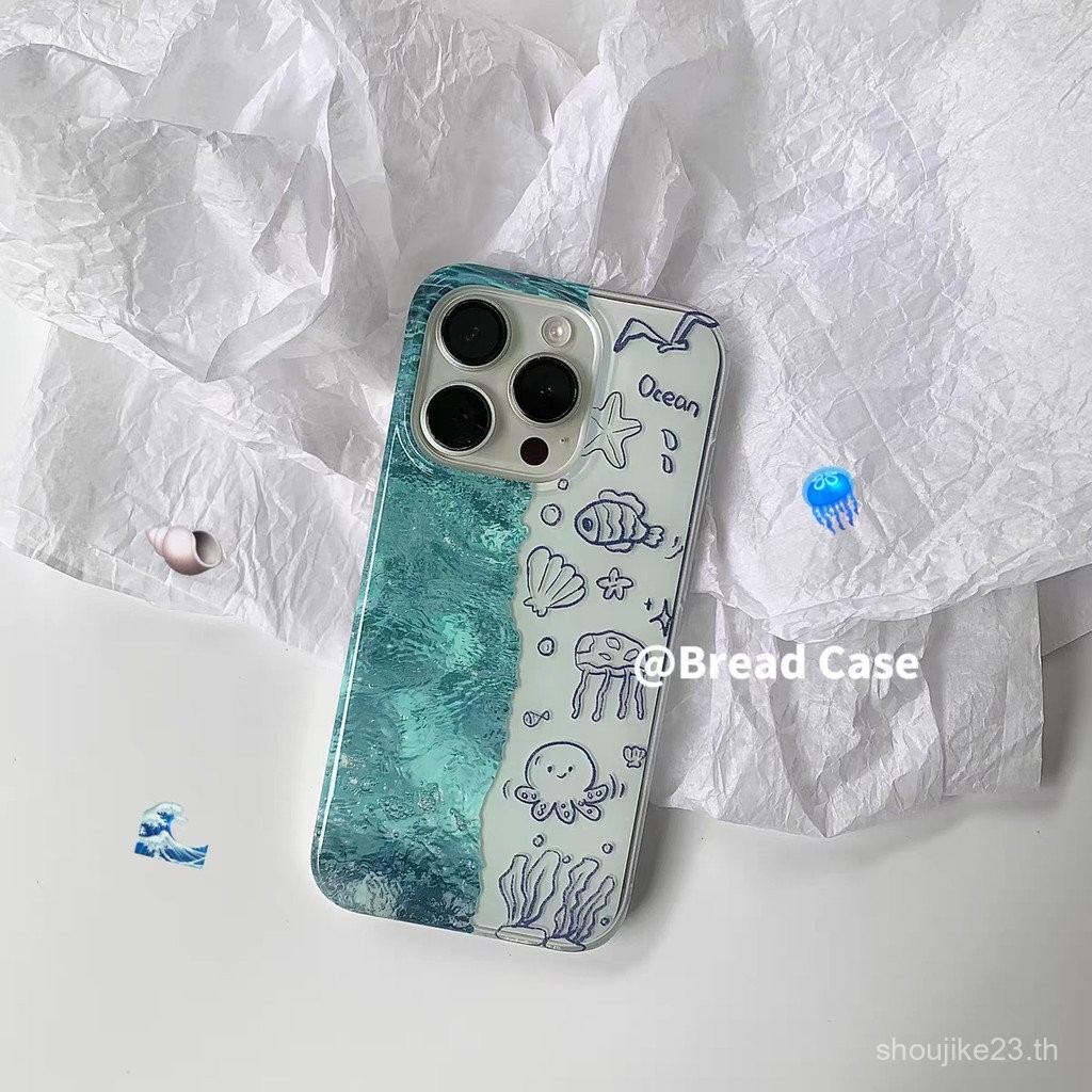 ฤดูร้อนสัตว์ทะเลเย็บภาพประกอบสำหรับแอปเปิ้ล15PROMAX เคสโทรศัพท์มือถือ iphone12สองชั้น13หญิง12 vtlr