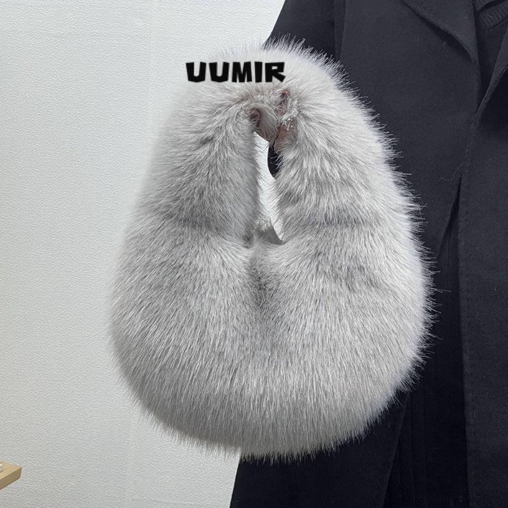 Half Moon Bag, Soft Plush Faux Fur Lady กระเป๋าถือ, Fluffy หญิงฤดูหนาวกระเป๋า Party กระเป๋าคลัทช์ Casual Tote Bag