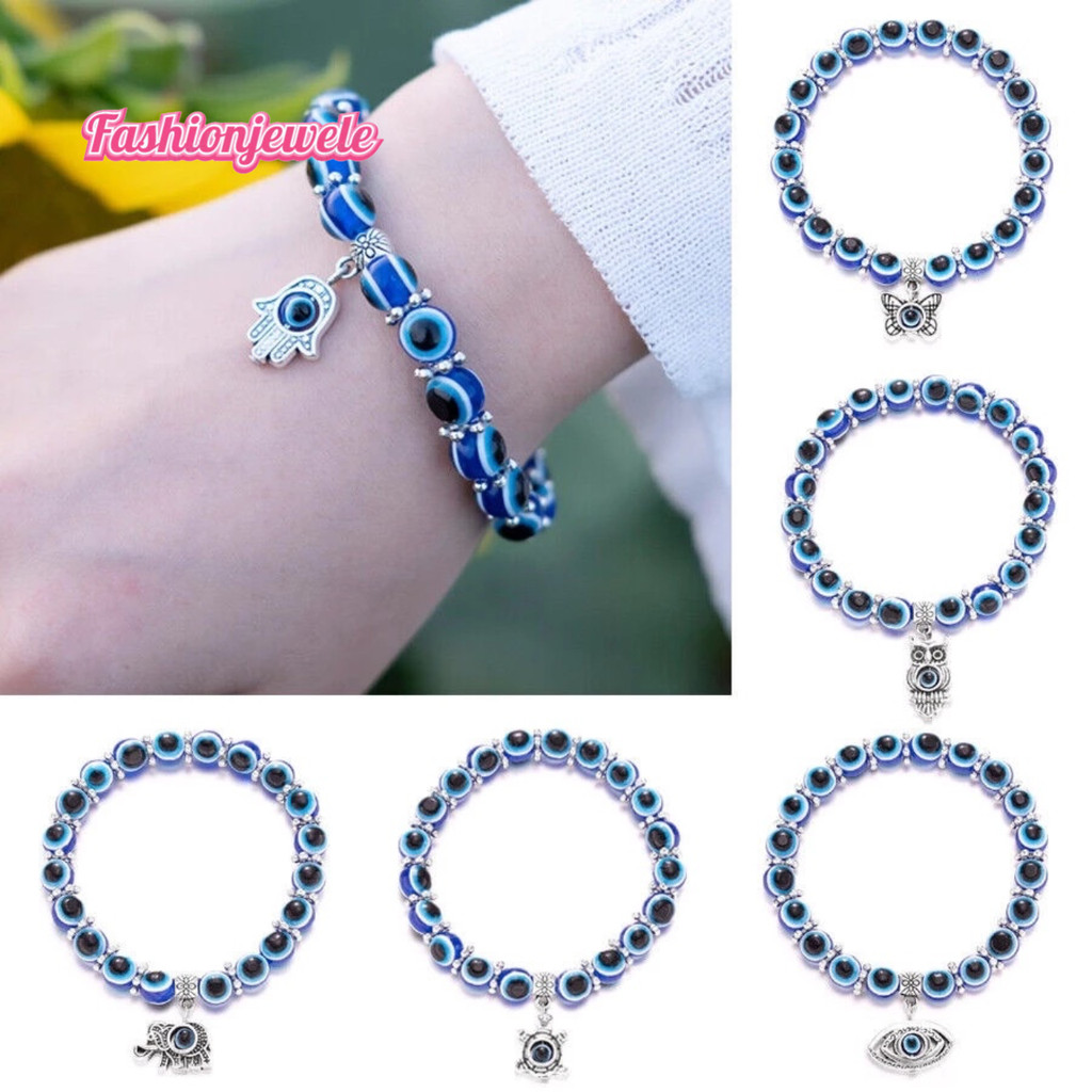Fashion ￼สร้อยข้อมือ จี้รูปดวงตาชั่วร้าย ตาสีฟ้า จี้โซ่ สําหรับผู้หญิง ของขวัญ เครื่องประดับ