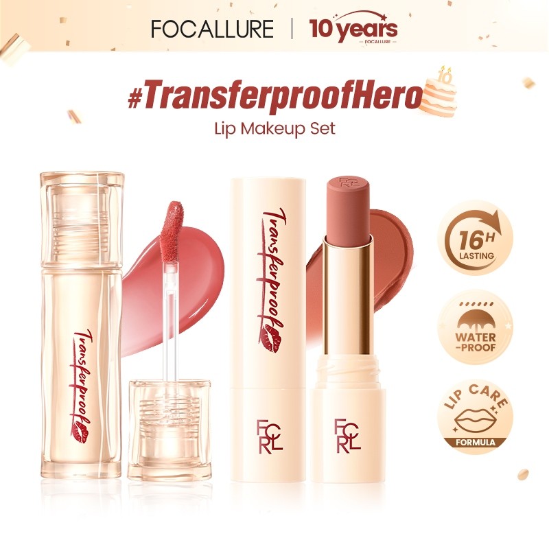 FOCALLURE คําศัพท์ #BeautyInTheDecade Series Set 10th Anniversary Makeup Set 2PCS Lips Ombre Look Li