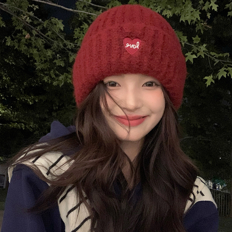 เอ็นคอร์ สีแดงไวท์เทนนิ่งที่อบอุ่นถักหมวกฤดูใบไม้ร่วงฤดูหนาวสไตล์ป้องกันหูหมวกขนสัตว์ใบหน้าขนาดเล็ก