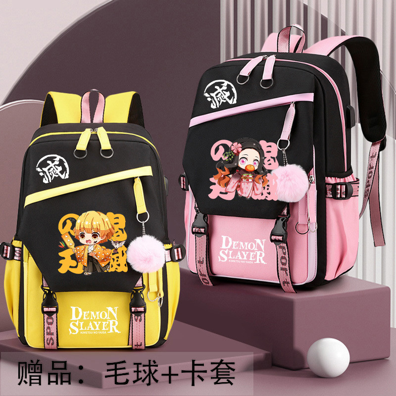 การ์ตูนกระเป๋านักเรียน Demon Slayer กระเป๋าเป้สะพายหลังอะนิเมะ Merchandise Kamado Tanjirou นักเรียน Campus กระเป๋าเป้สะพายหลังเด็ก