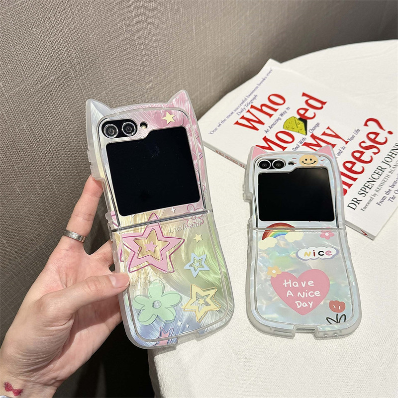 กันชนคู่การออกแบบสร้างสรรค์ปลอก Zflip3 Flip4 Flip5 Flip6 Cat สําหรับ Samsung Galaxy Z Flip 6 5 4 3 เคสโทรศัพท์เชือกเส้นเล็ก