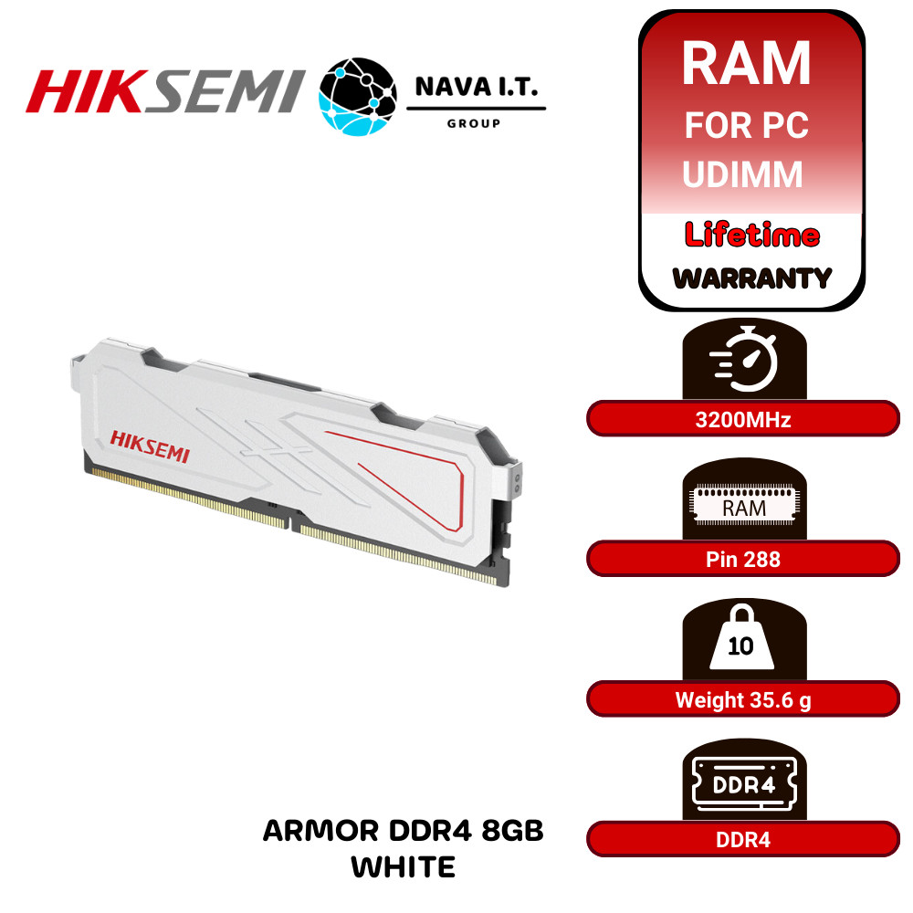 HIKSEMI RAM ARMOR SERIES UDIMM 8GB (WHITE) DDR4 3200MHz แรม รับประกันตลอดการใช้งาน