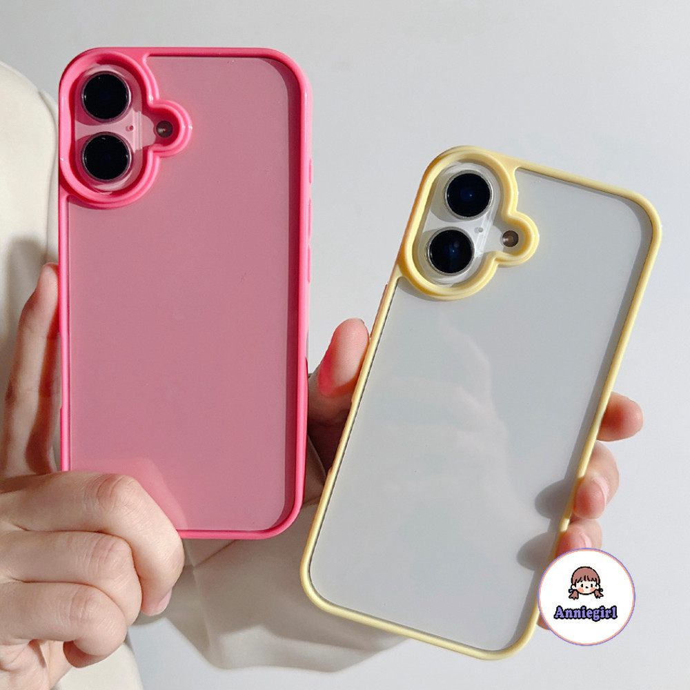 Simple สีทึบขอบโปร่งใสเคสโทรศัพท์สําหรับ IPhone 11 15 16 Pro MAX 16 PLUS 12 13 14 Promax XS MAX เลนส์ป้องกันกันกระแทก Hard TPU โทรศัพท์ปกหลัง
