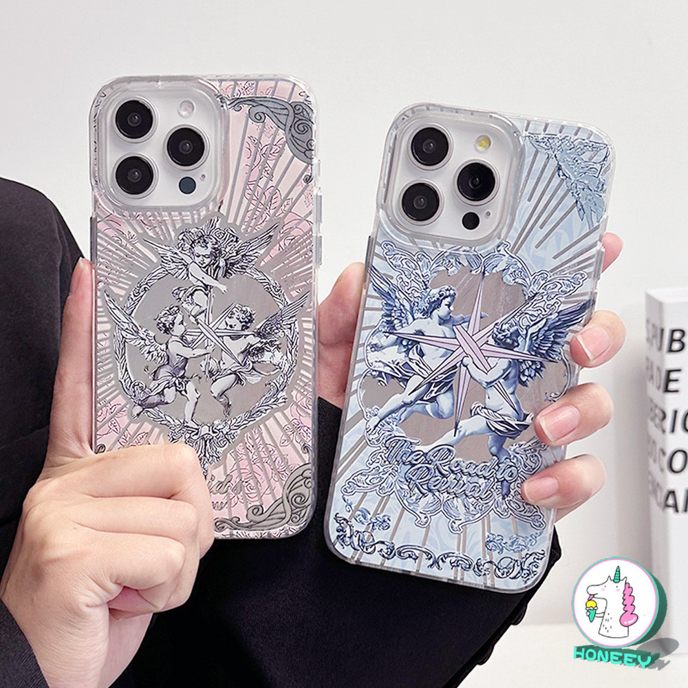 Vintage Cupid Angel เลเซอร์คู่เคสโทรศัพท์สําหรับ IPhone 11 15 Pro Max 13 14 12 Promax XR XS Max 7Plus 8Plus Ins กันกระแทก Anti-scratch Soft TPU ฝาหลัง